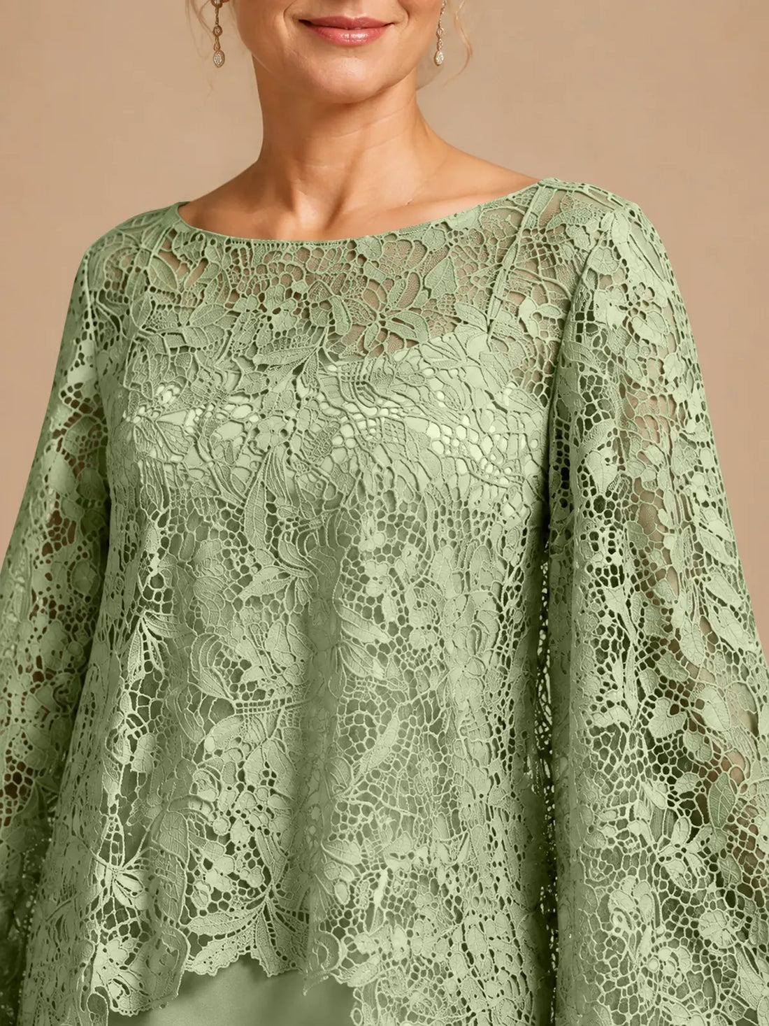 Two-piece Mother of the Bride Dress with Lace Top-Plus Size