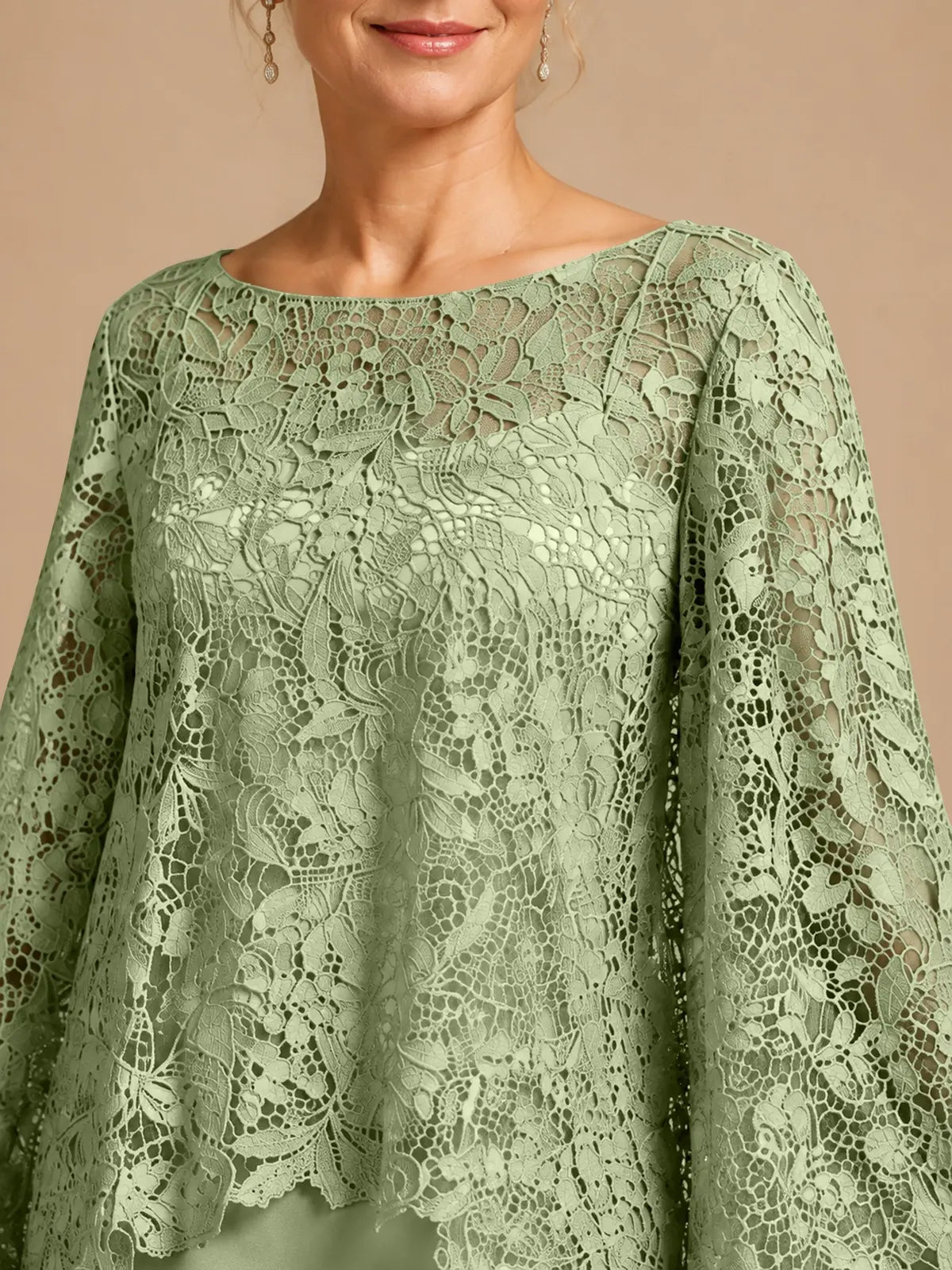 Two-piece Mother of the Bride Dress with Lace Top-Plus Size