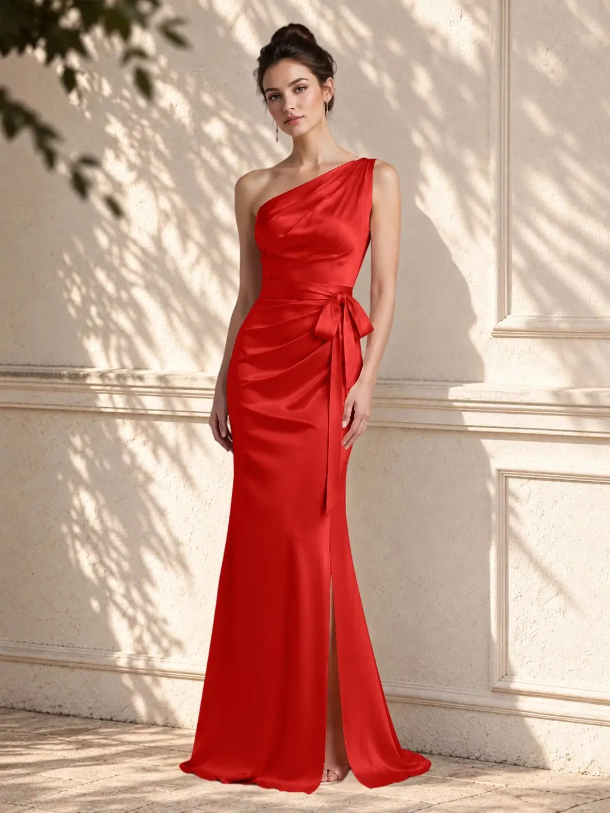 One-Shoulder Bridesmaid Dress with Sash