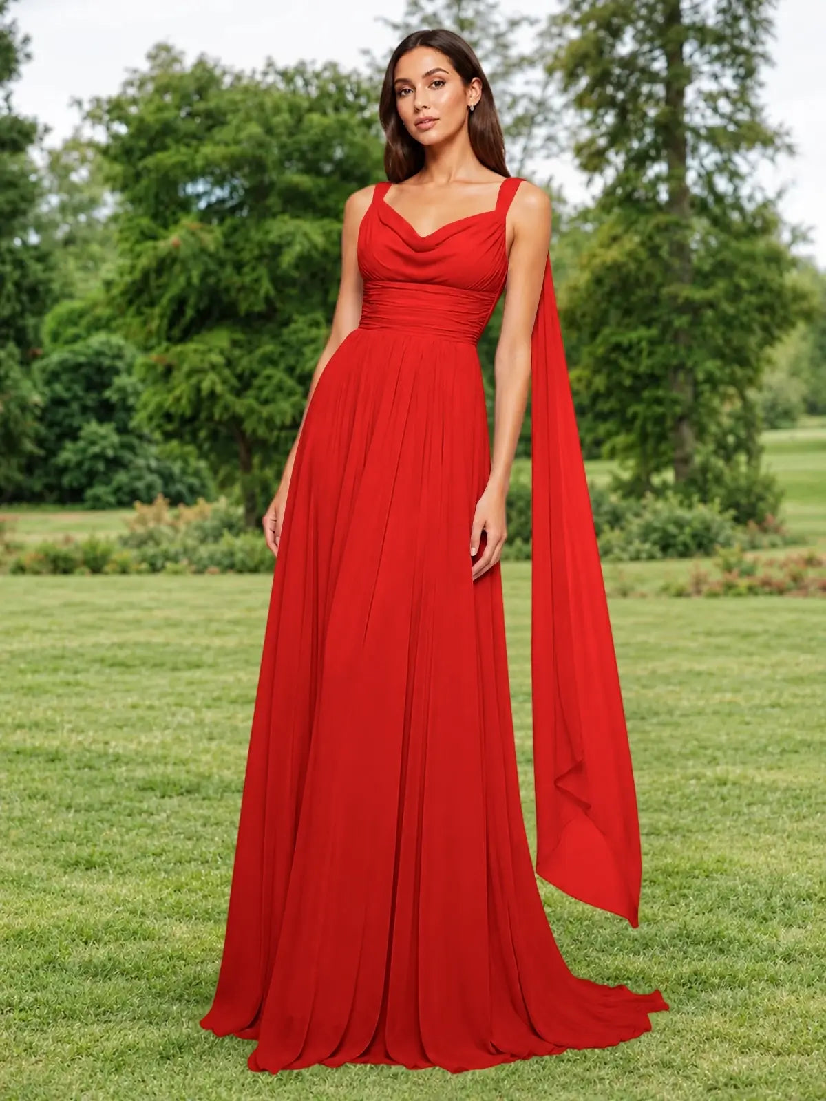 Chiffon Bridesmaid Dress with Draped Scarf 