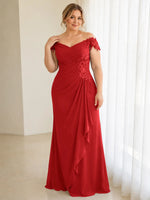 Off-Shoulder Chiffon Sheath Mother of the Bride Dress-Plus Size 
