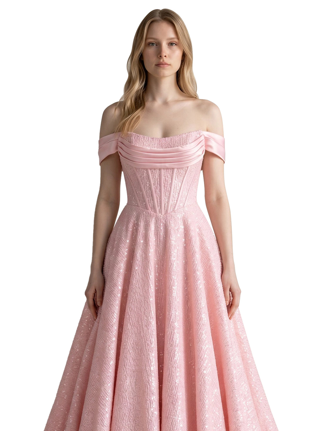 Glitter Corset Off-Shoulder Prom Dress 