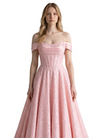 Glitter Corset Off-Shoulder Prom Dress 