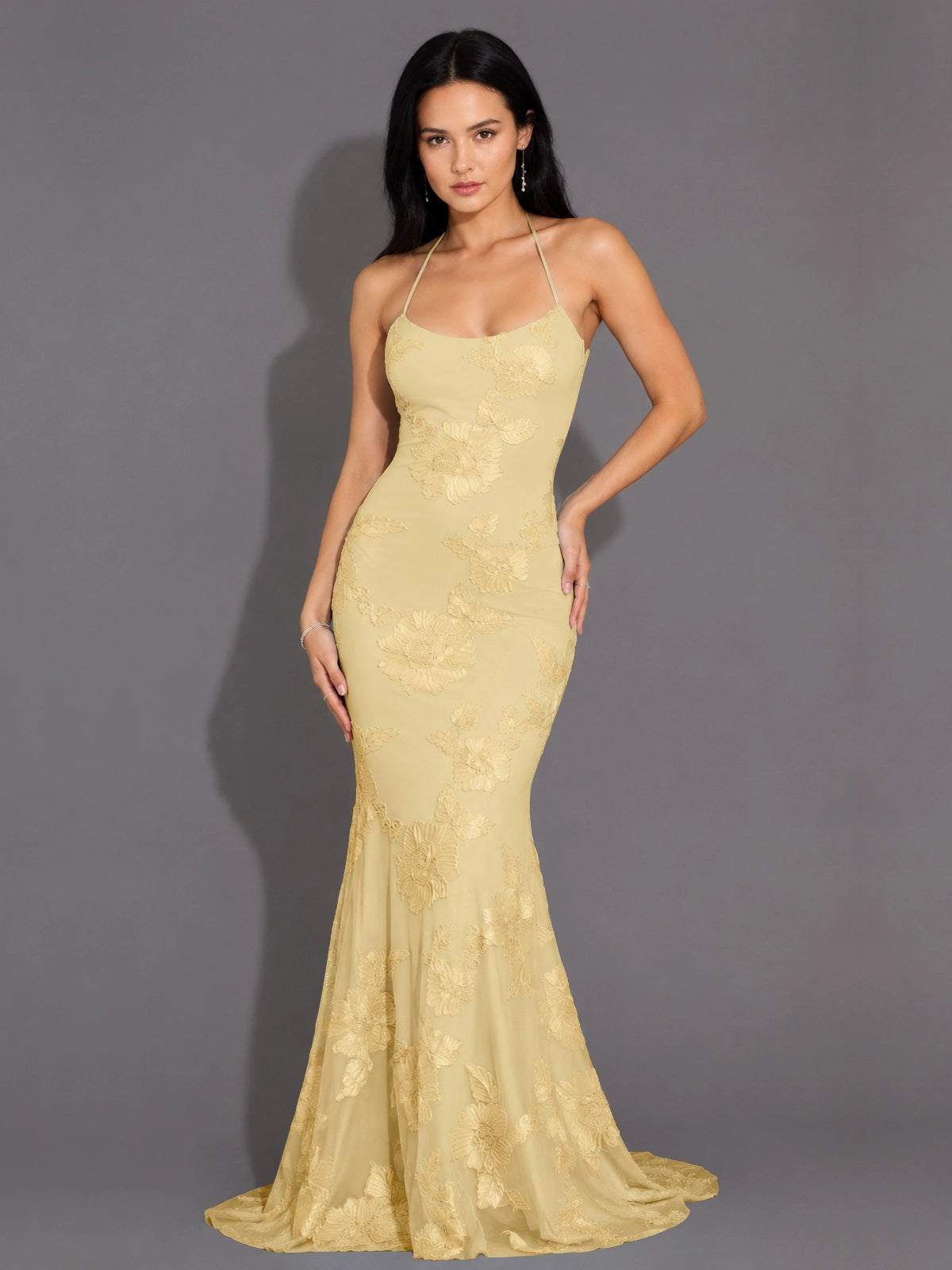 Corded Lace Prom Dress with Sweep Train 