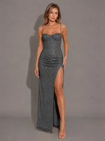 Velvet Sequin Prom Dress with High Slit 