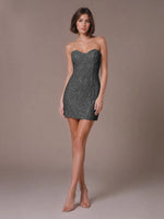 Velvet Sequin Homecoming Dress with Sweetheart Neckline 