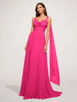 Chiffon Bridesmaid Dress with Draped Scarf 