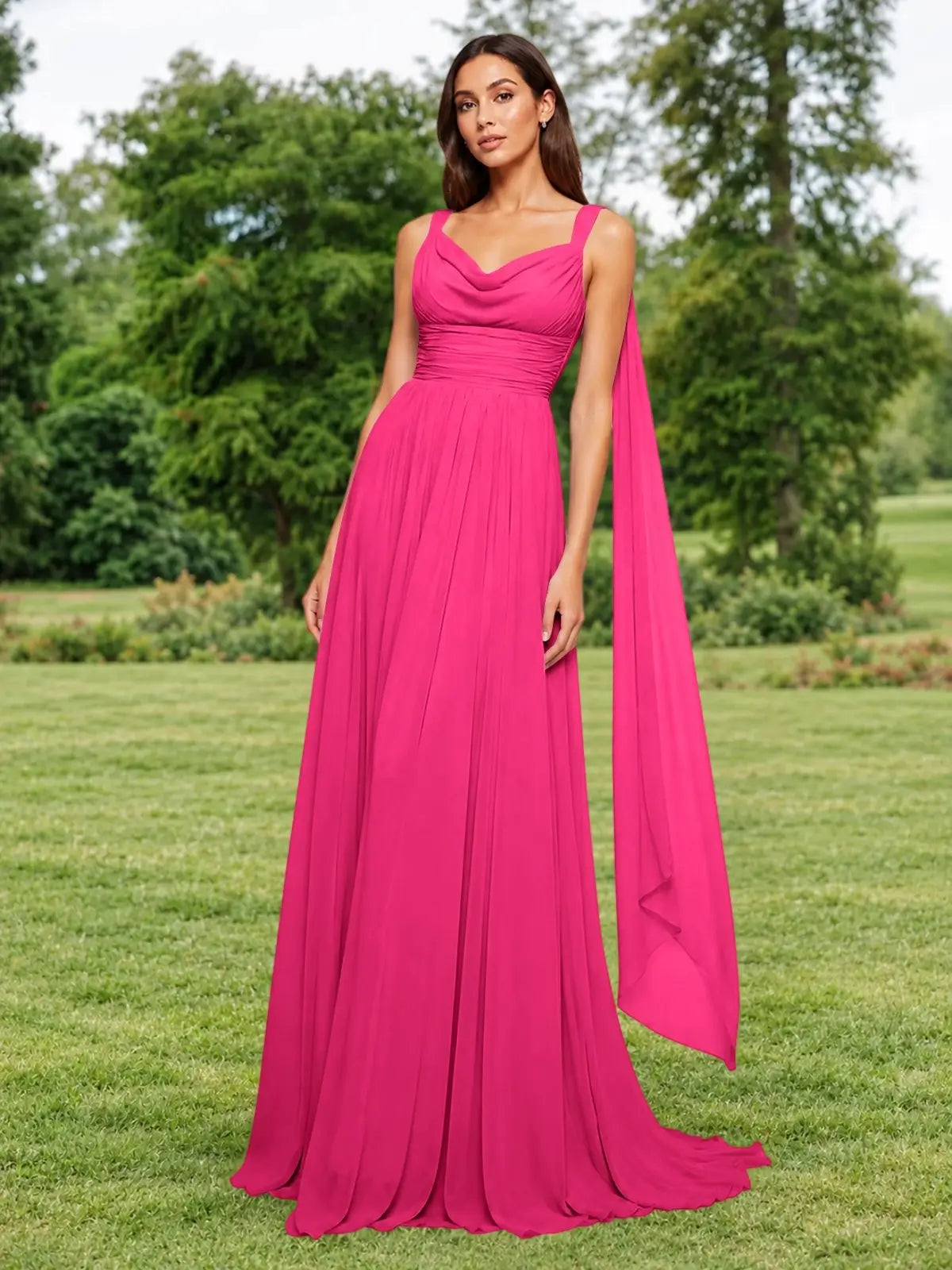 Chiffon Bridesmaid Dress with Draped Scarf 