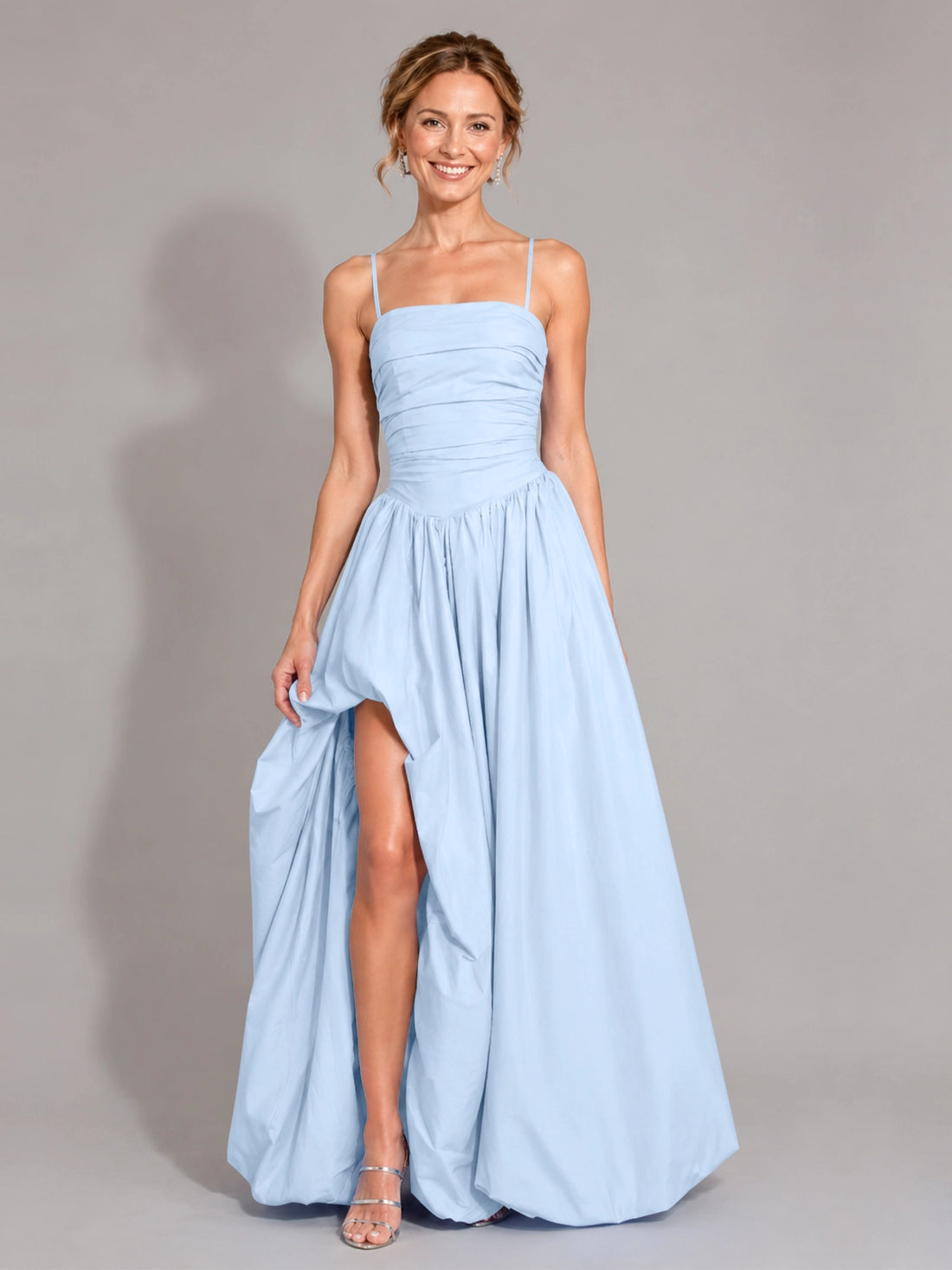 Iridescent Taffeta Prom Dress with High Slit 