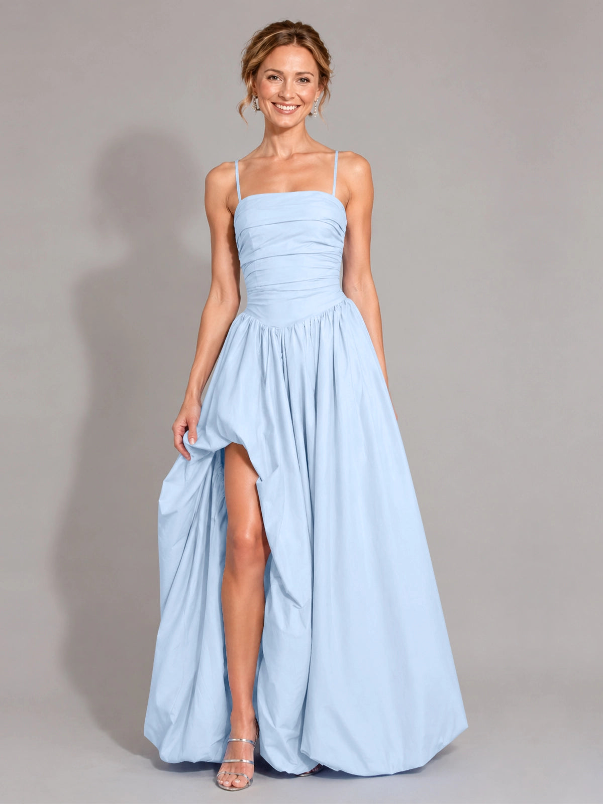 Iridescent Taffeta Prom Dress with High Slit 