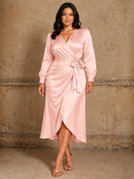 Silk-like Mother of the Bride Dress with Self-Tie Sash-Plus Size 