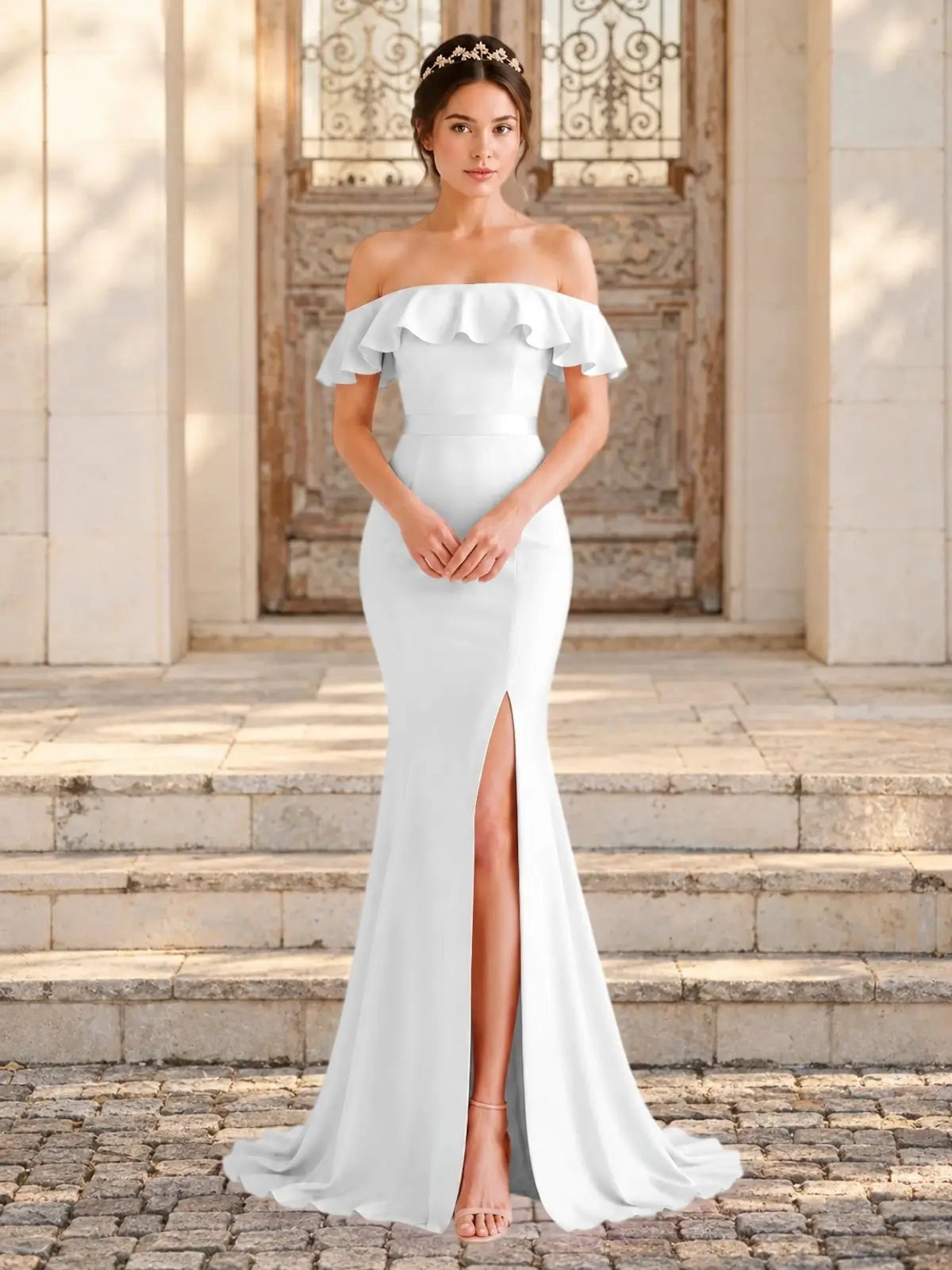 Mermaid Bridesmaid Dress with Ruffle Design 