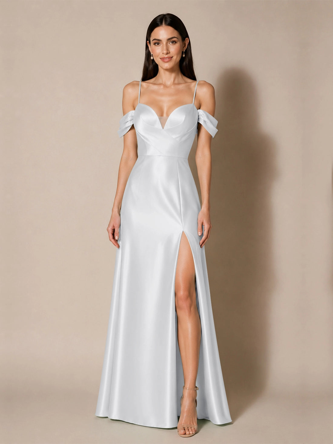 Silk-like Bridesmaid Dress with Cold Neckline 