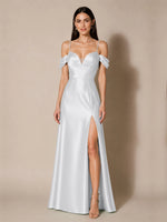 Silk-like Bridesmaid Dress with Cold Neckline 