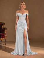 Silk-like Prom Dress with Crystal Detailing 