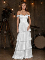 Silk-Like Prom Dress with Tiered Pleated Skirt 