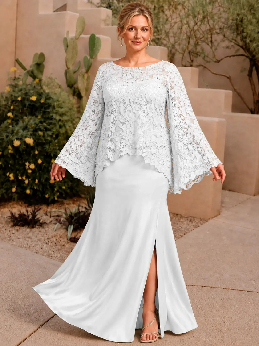 Two-piece Mother of the Bride Dress with Lace Top-Plus Size 