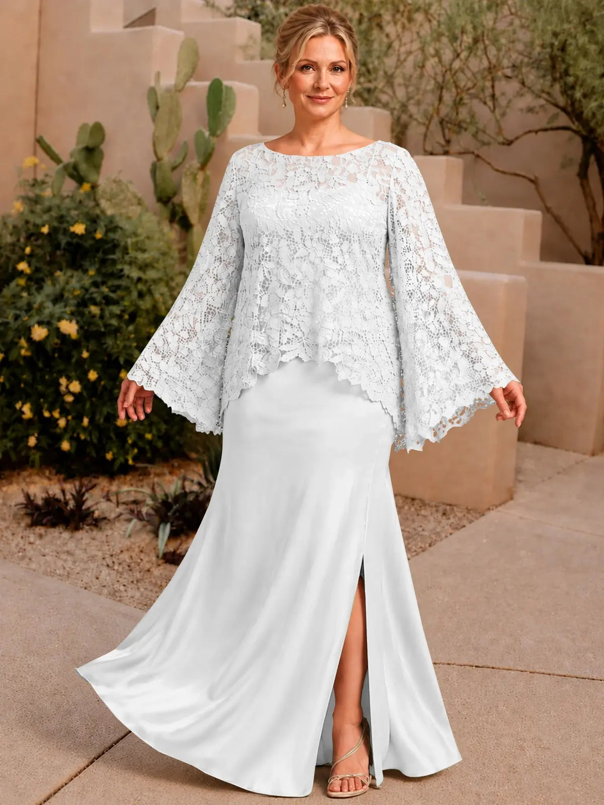 Two-piece Mother of the Bride Dress with Lace Top-Plus Size 