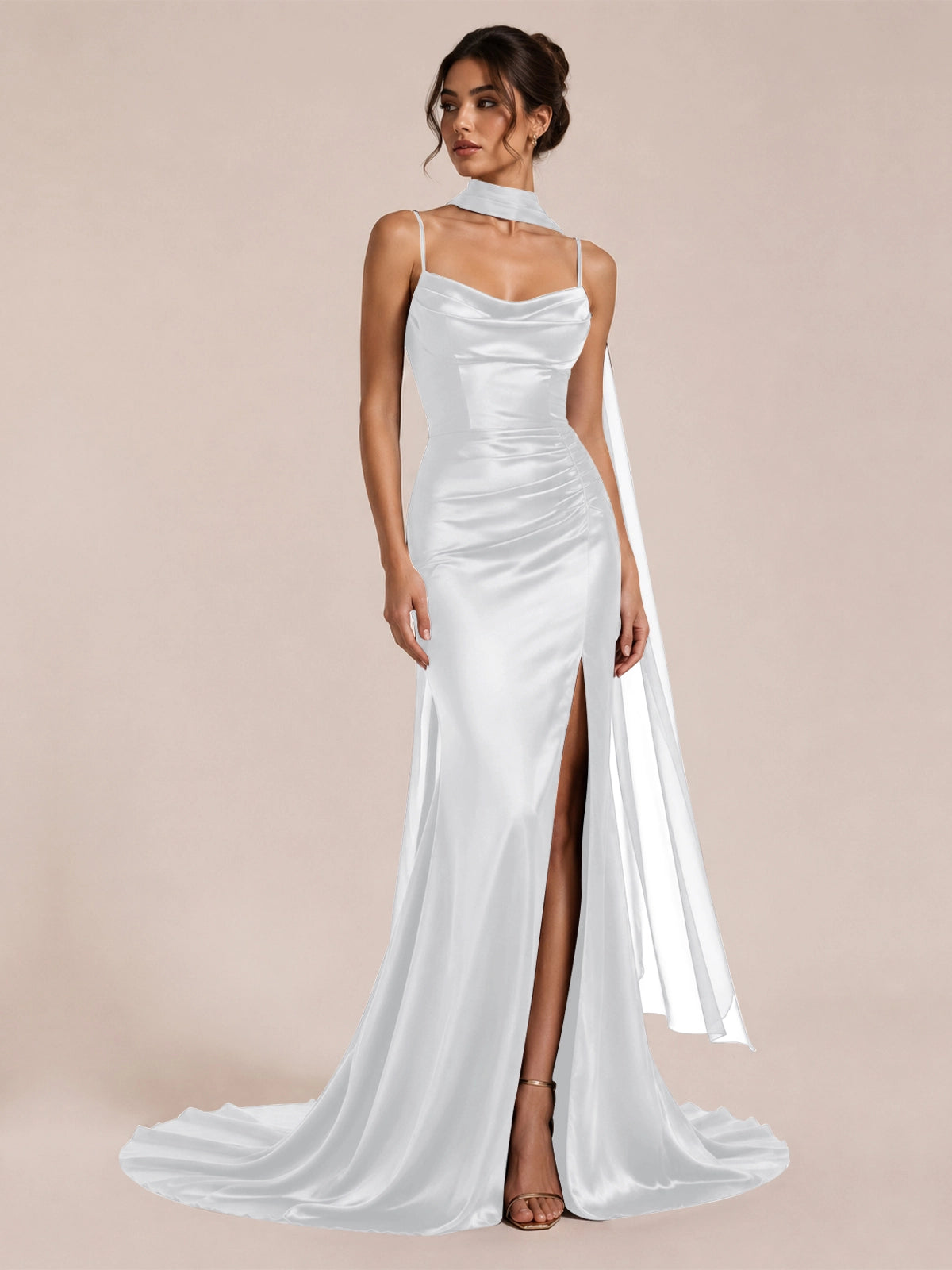 Mermaid Bridesmaid Dress with Neck Scarf 