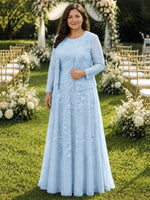 Two-Piece Lace Mother of the Bride Dress with Long Sleeves-Plus Size 