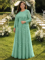 Two-Piece Lace Mother of the Bride Dress with Long Sleeves-Plus Size 