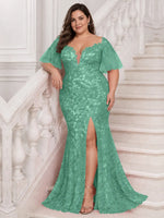 Mermaid Mother of the Bride Dress with V-neck-Plus Size 