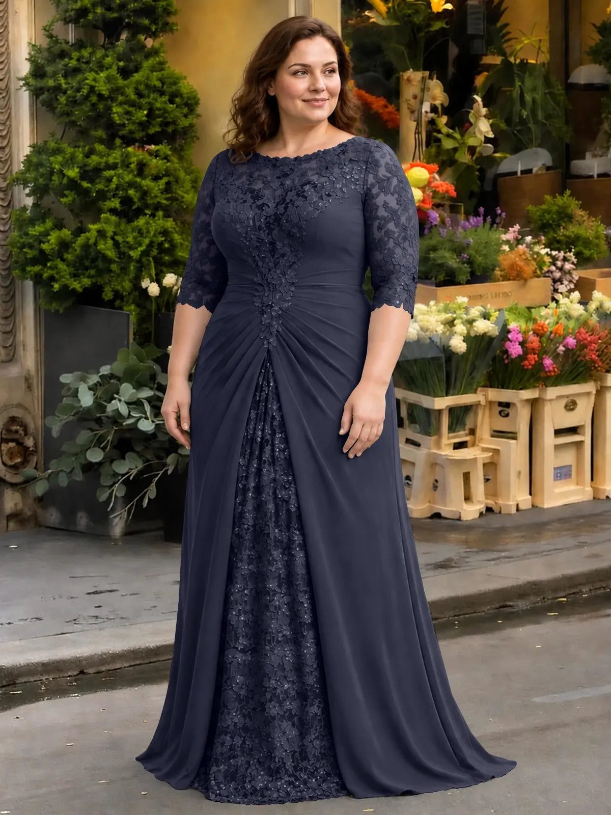 Lace Mother of the Bride Dress with Applique-Plus Size 