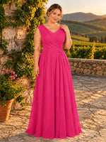 V-neck Pleated Beading Chiffon Dress-Plus Size 