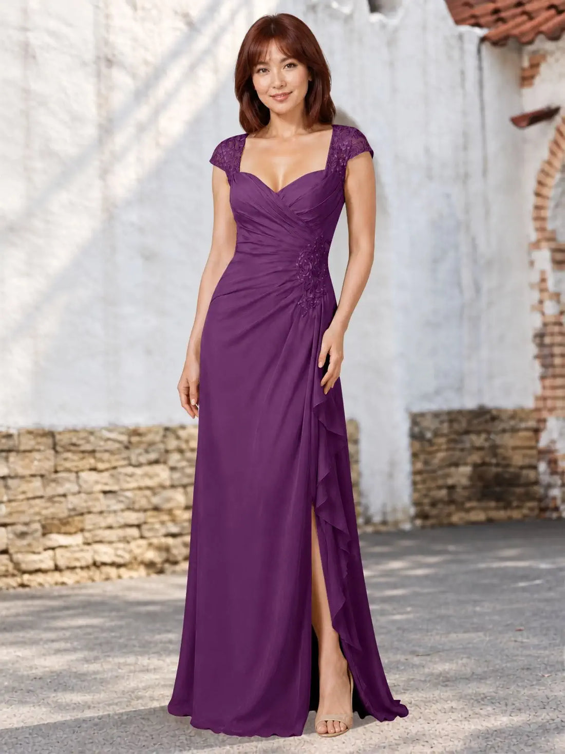 Chiffon Mother of the Bride Dress with Lace Appliques 