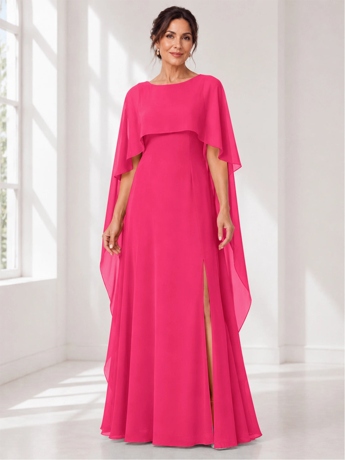 Chiffon Mother of the Bride Dress with Cape Overlay 