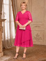 A-line Mother of the Bride Dress with Lace Sleeves-Plus Size 