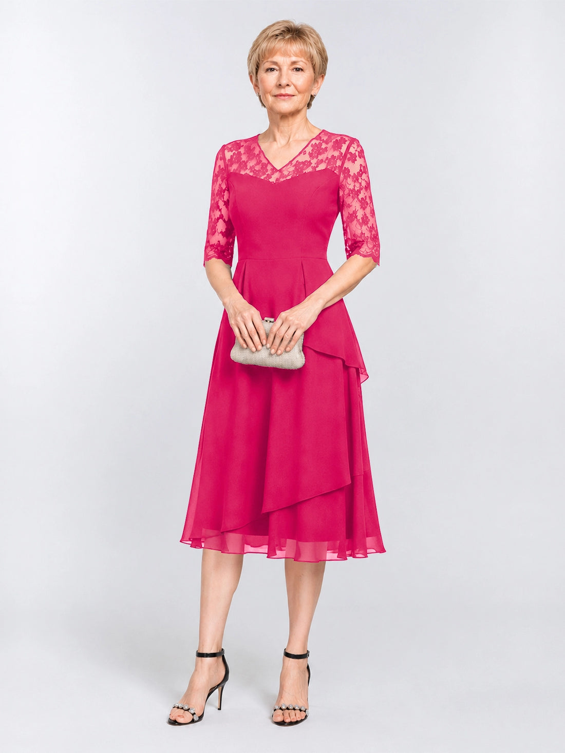 A-line Mother of the Bride Dress with Lace Sleeves 