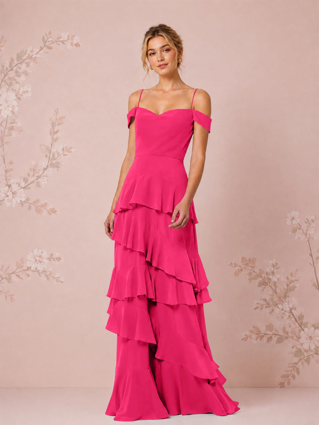 Chiffon Bridesmaid Dress with Tiered Ruffles 