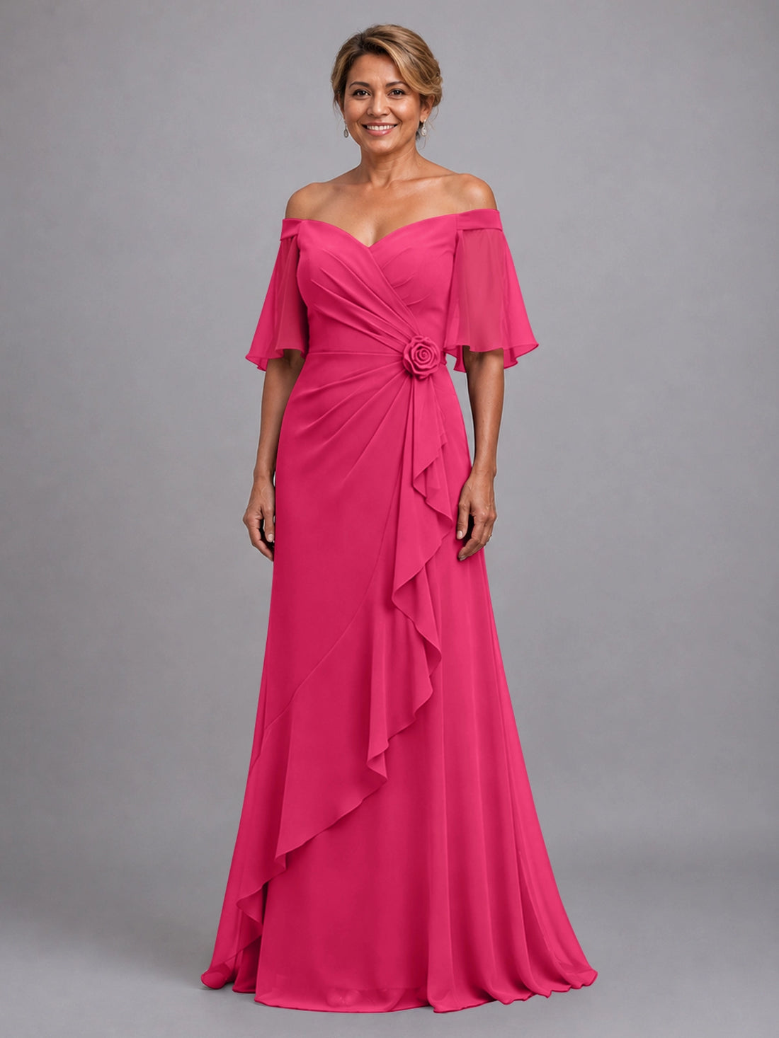 Chiffon Mother of the Bride Dress with 3D Rosette 