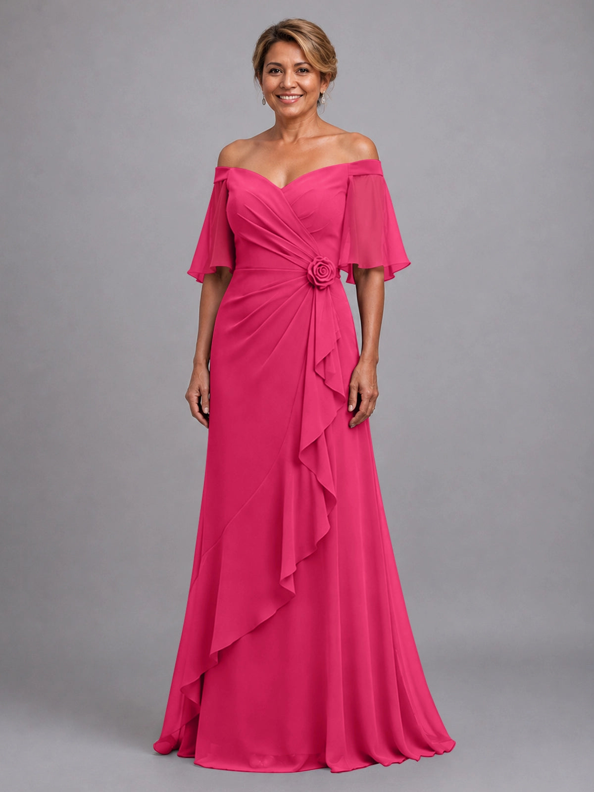 Chiffon Mother of the Bride Dress with 3D Rosette 