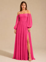 A-line Bridesmaid Dress with Long Bishop Sleeves 