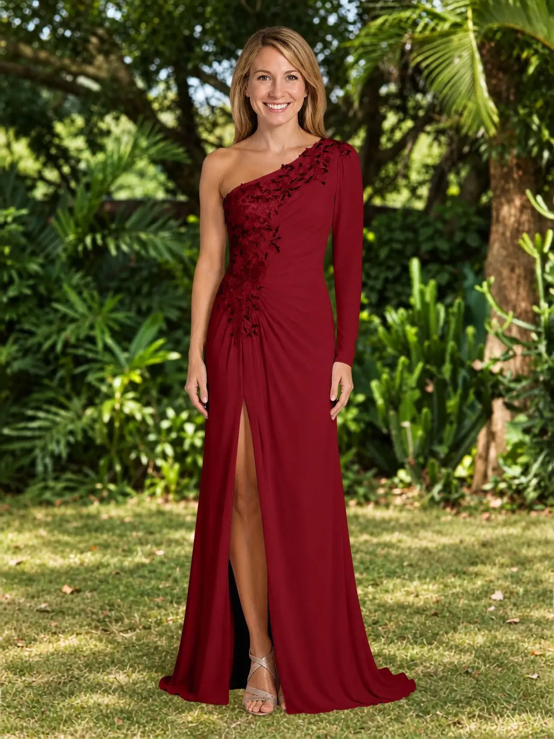 One-Shoulder Mother of the Bride Dress with Appliques
