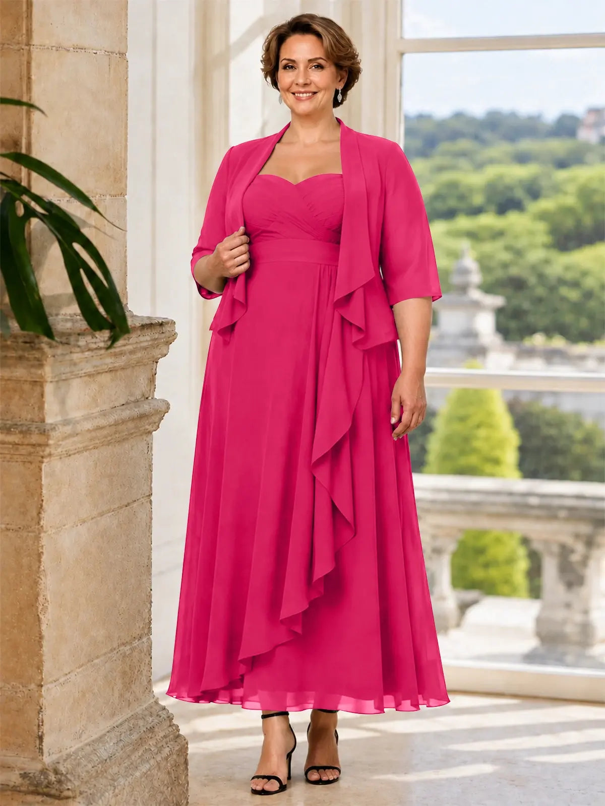 Two-piece Mother of the Bride Dress with Ruffle Design-Plus Size 