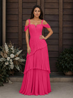 Chiffon Bridesmaid Dress with Cold-Shoulder 