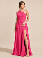 Chiffon Bridesmaid Dress with One-Shoulder Neckline 