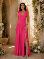 Chiffon Bridesmaid Dress with Bow-Tie Straps 