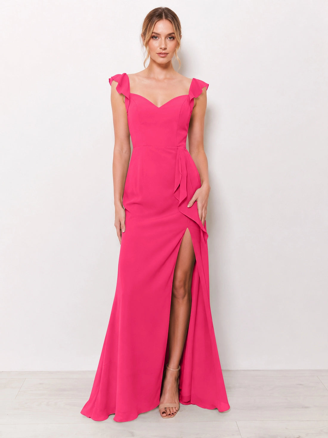 Chiffon Bridesmaid Dress with Ruffle Straps 