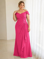 Off-Shoulder Chiffon Sheath Mother of the Bride Dress-Plus Size 
