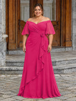 Chiffon Mother of the Bride Dress with 3D Rosette-Plus Size 