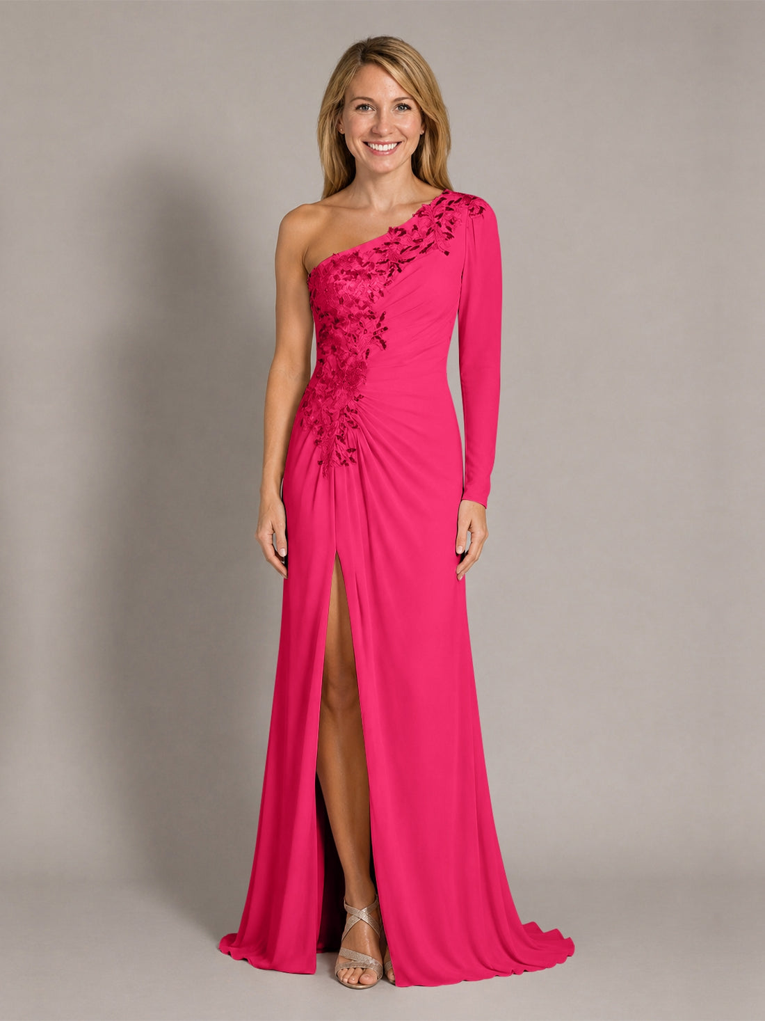 One-Shoulder Mother of the Bride Dress with Appliques