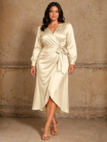 Silk-like Mother of the Bride Dress with Self-Tie Sash-Plus Size 