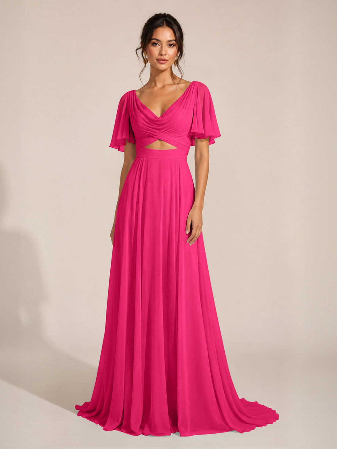 Cowl Neck Bridesmaid Dress with Cut-Out Detail