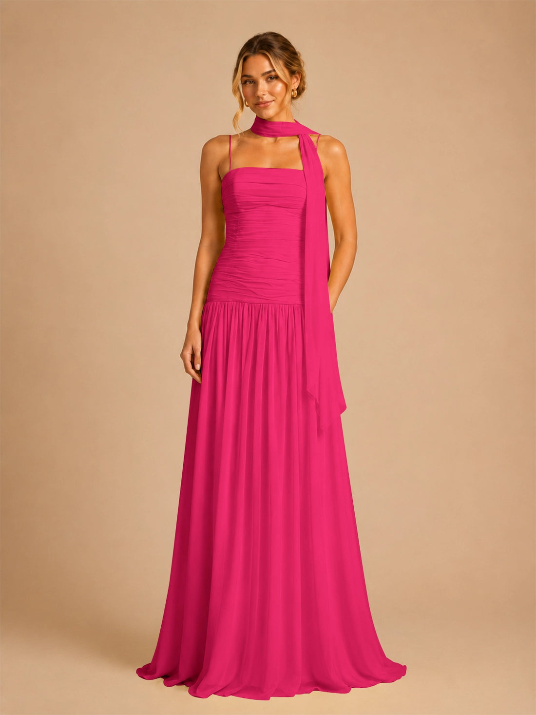 Chiffon Bridesmaid Dress with Scarf Detail 