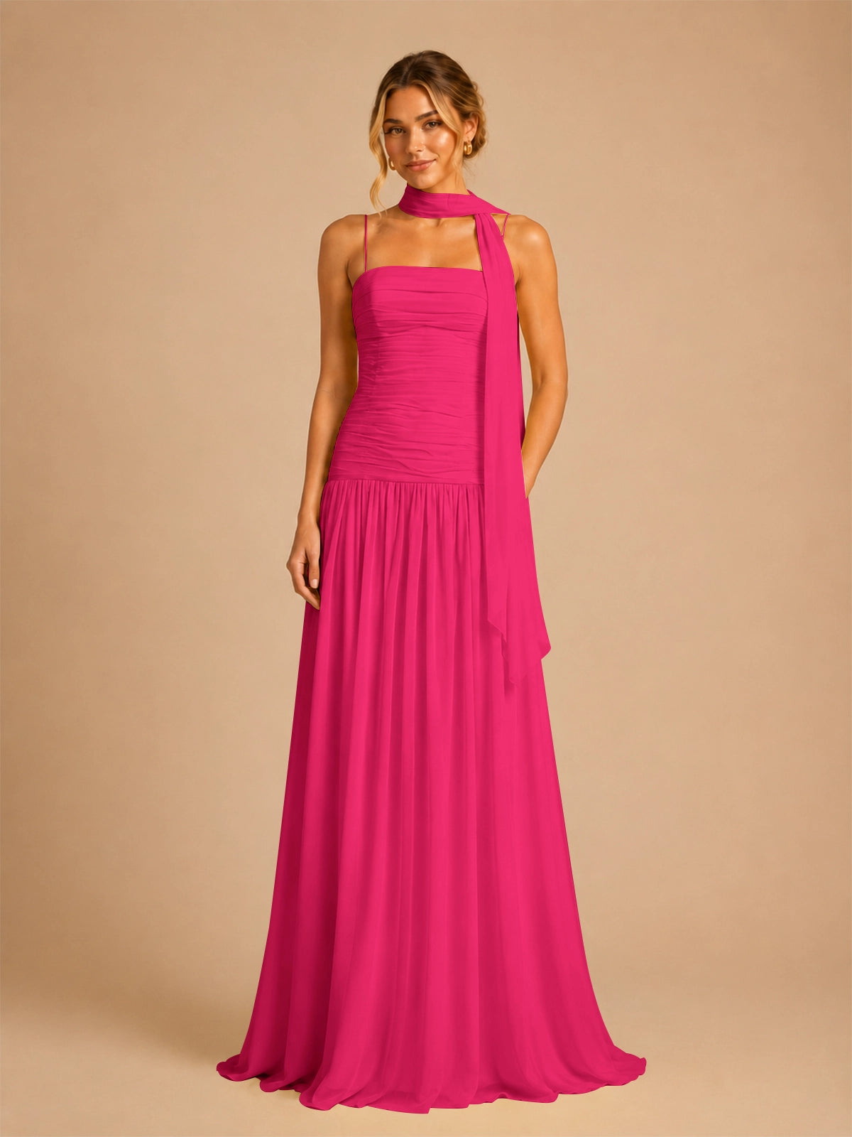 Chiffon Bridesmaid Dress with Scarf Detail 