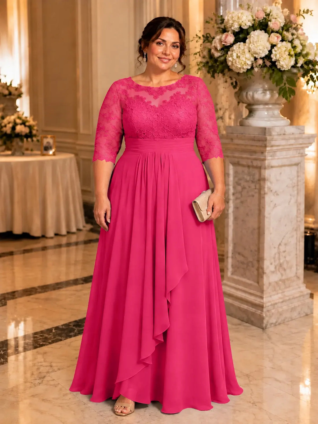 Three Quarter Sleeve Mother Dress-Plus Size 